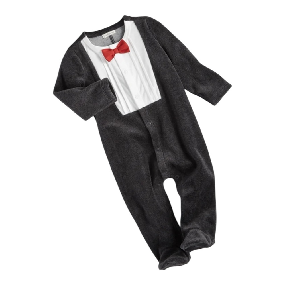 First Impressions Baby Boys Tuxedo Coverall in Gray